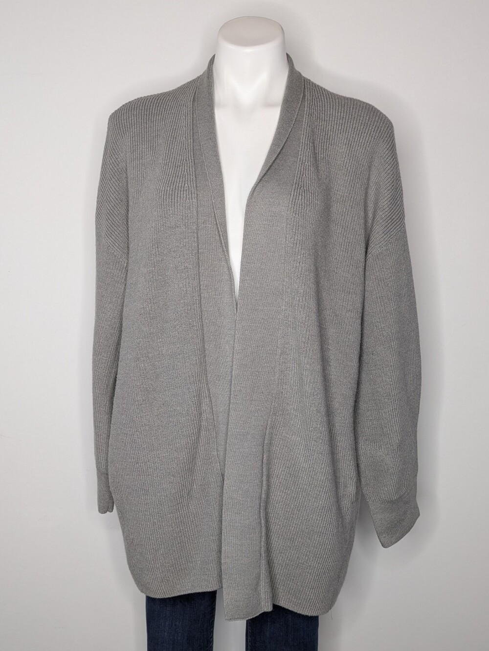 Lululemon Grey Merino Wool Blend Ribbed Long Sleeve Open Wrap Sweater 12